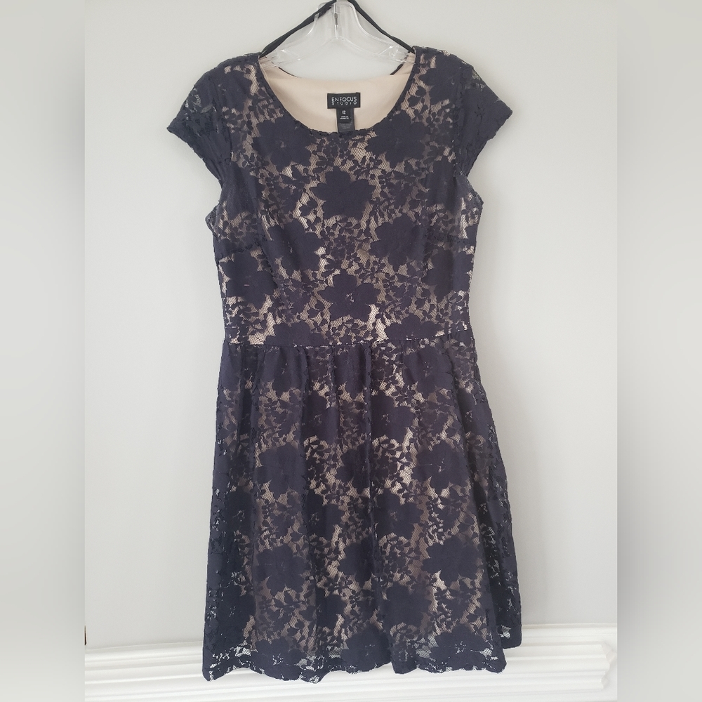Navy A-line Lace Dress by Alyx - Size 12